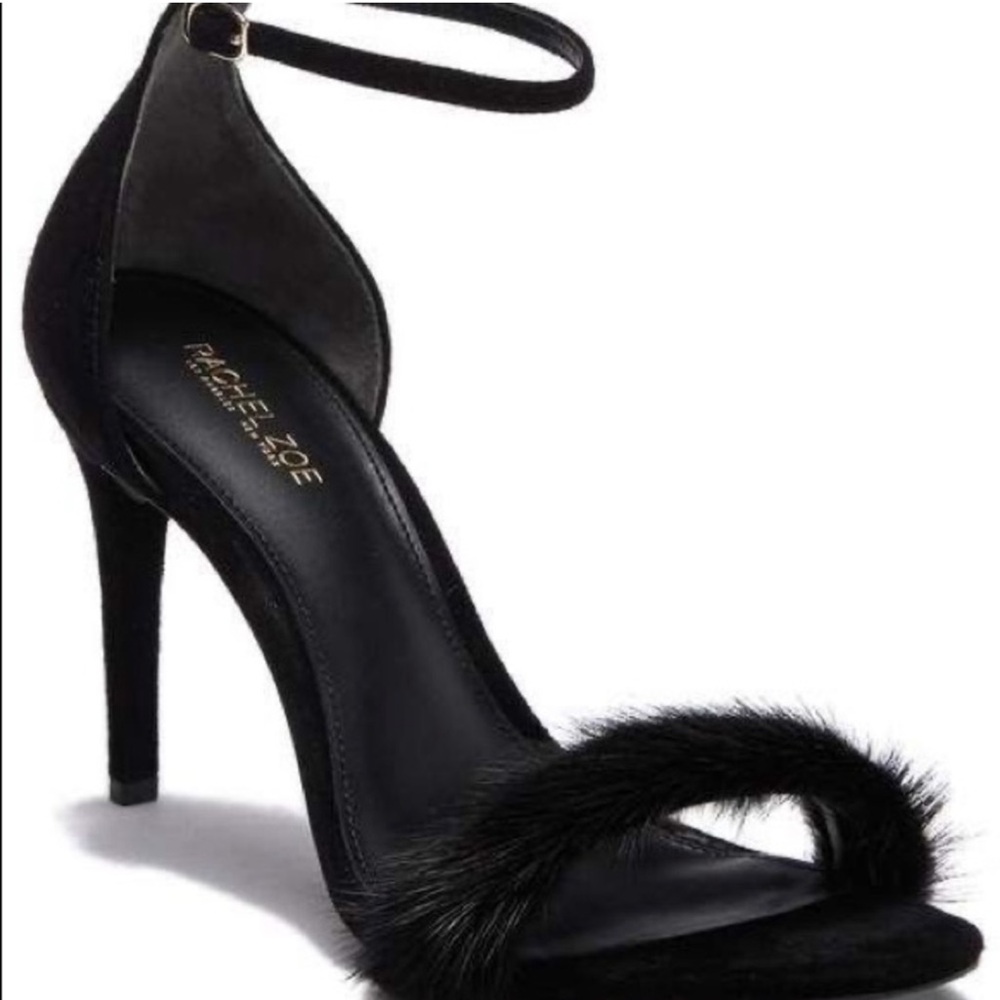 Rachel Zoe Everly Genuine Mink Suede Sandals Black Size 9